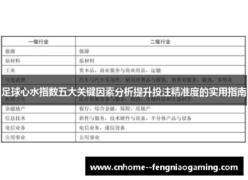 足球心水指数五大关键因素分析提升投注精准度的实用指南