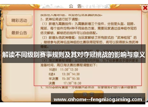 解读不同级别赛事规则及其对夺冠挑战的影响与意义