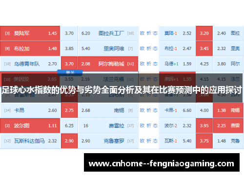 足球心水指数的优势与劣势全面分析及其在比赛预测中的应用探讨